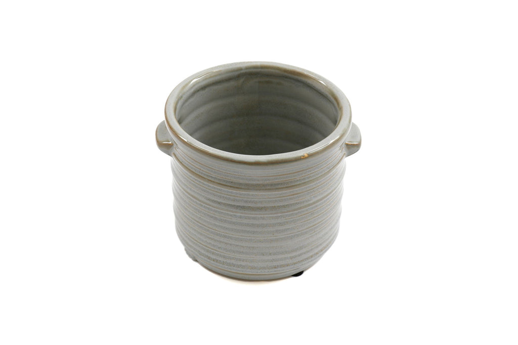 Ceramic Grey Ribbed Planter With Handles 12.5cm Geko Products