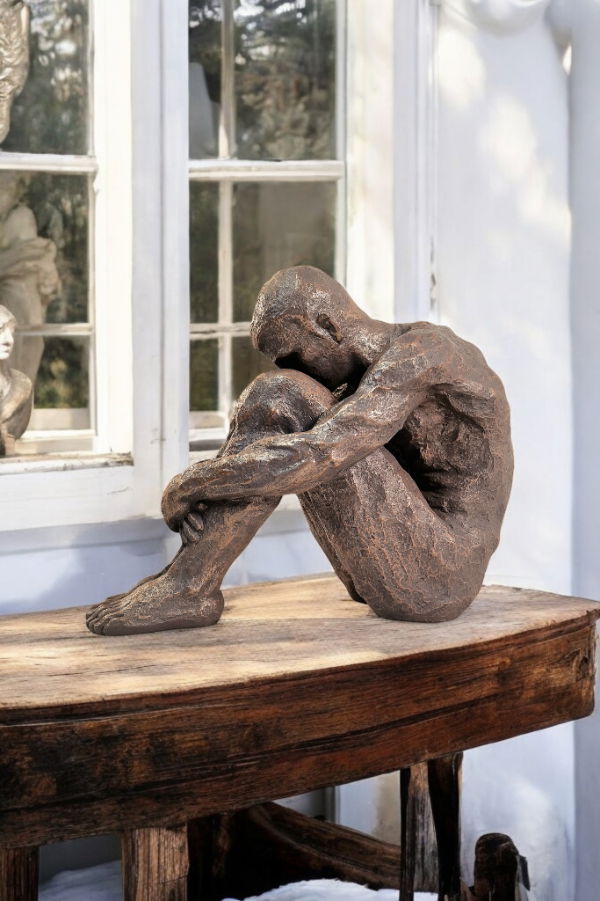 Sitting Man Bronze Style Statue 44.5cm Shades 4 Seasons