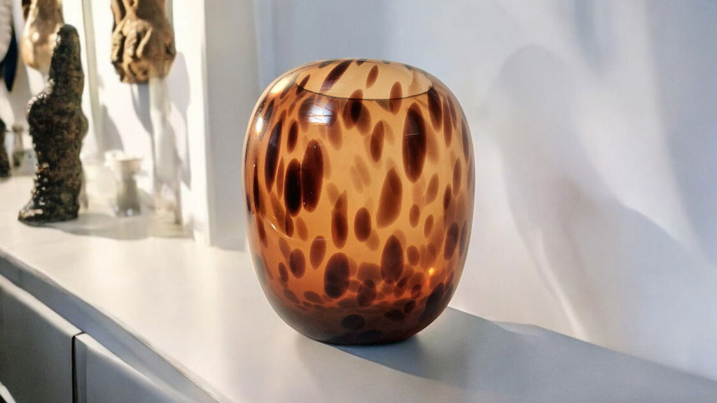 Leopard Print Glass Vase 26cm Shades 4 Seasons