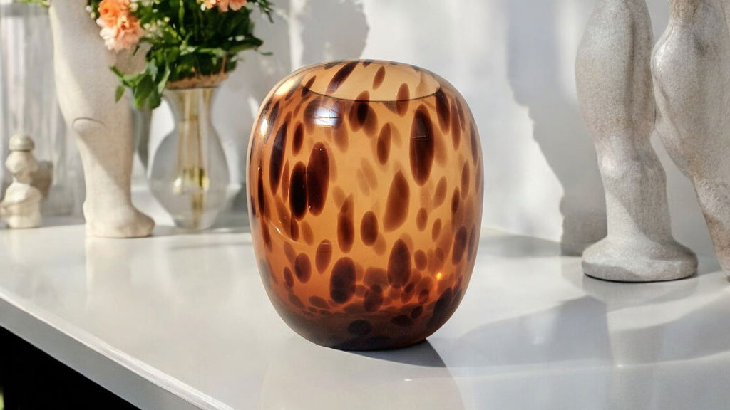 Leopard Print Glass Vase 26cm Shades 4 Seasons