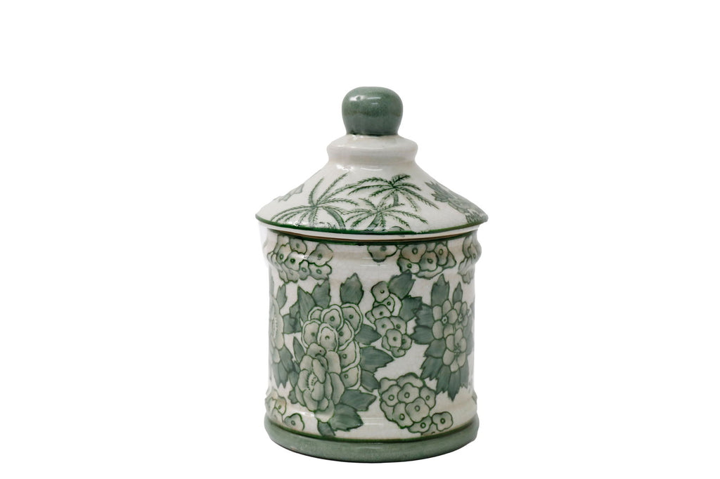 Ceramic Green Parrot Palm Willow Urn Jar With Lid 16cm Geko Products