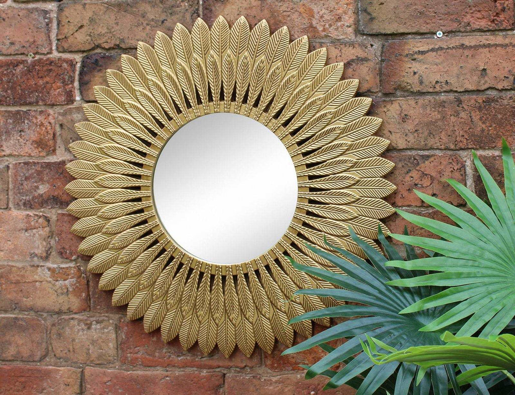 Large Gold Feather Design Mirror Geko Products