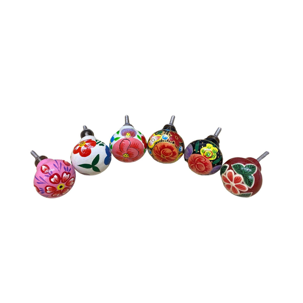 Set of Six Floral painted Drawer Knobs Geko Products