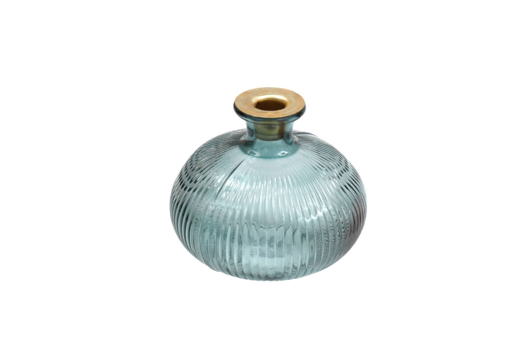 Blue Ribbed Glass Candle Holder Geko Products