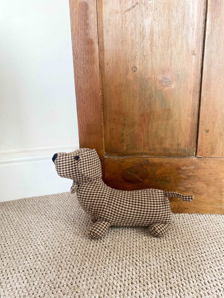 Brown Herringbone Fabric Sausage Dog Doorstop Geko Products