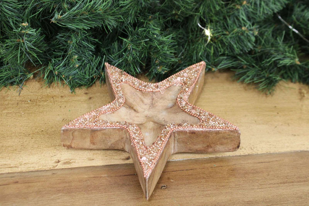 Copper Embellished Wooden Star Bowl Geko Products