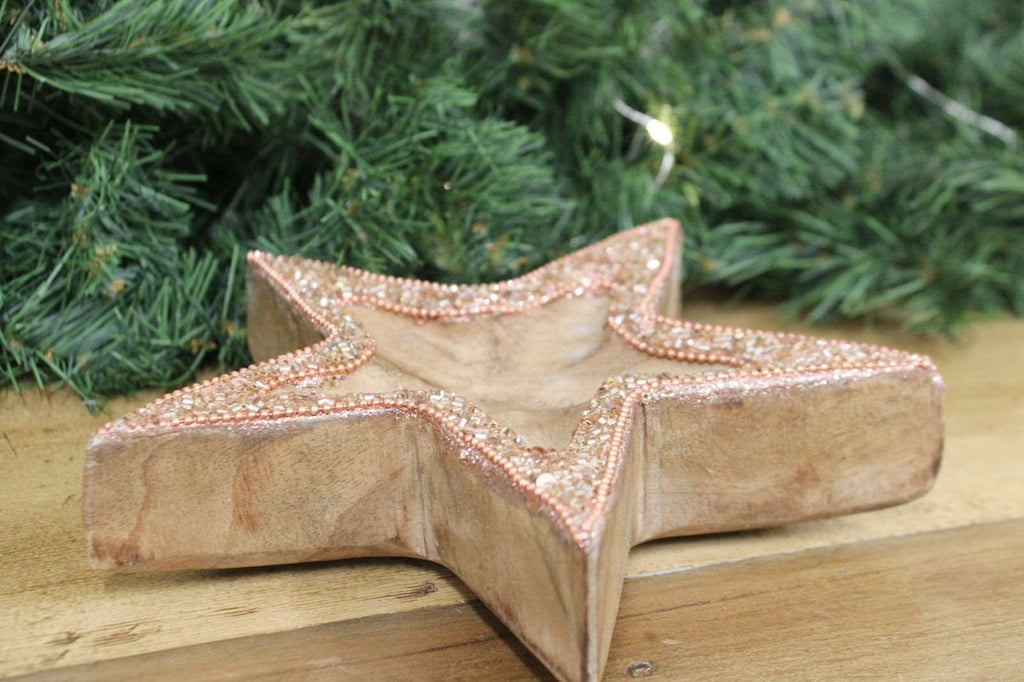 Copper Embellished Wooden Star Bowl Geko Products