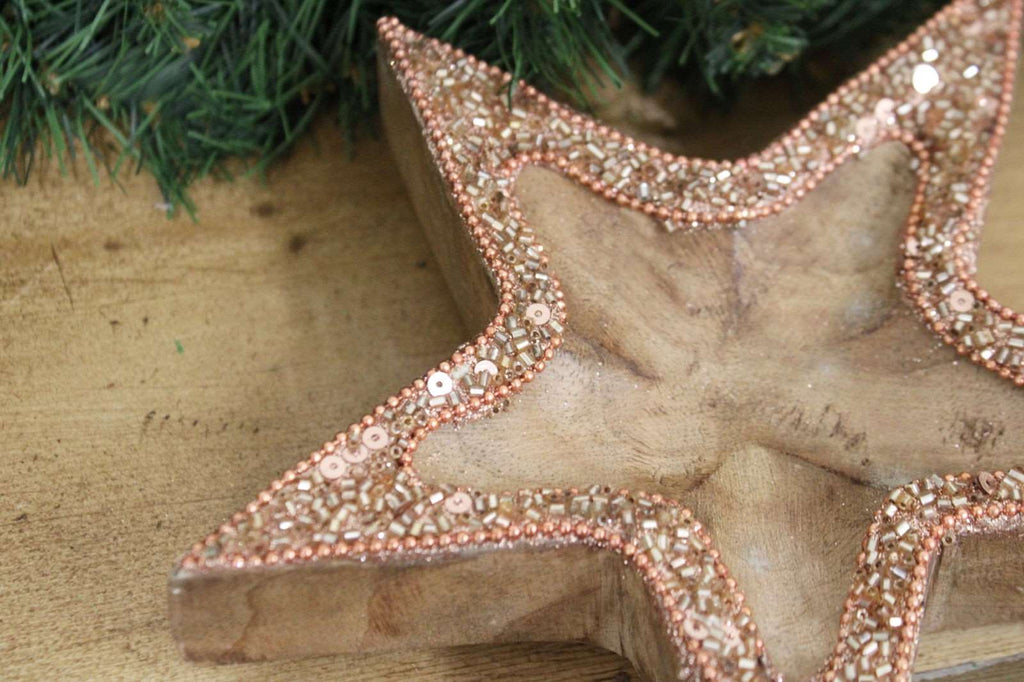 Copper Embellished Wooden Star Bowl Geko Products