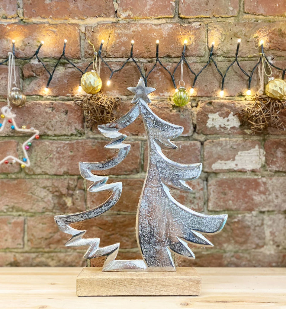 Silver Metal Tree On Wood Base Geko Products