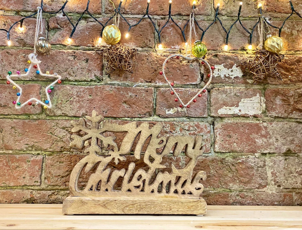 Wood Carved Merry Christmas Script On Base Geko Products