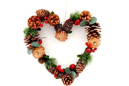 Fir Cone & Red Berry Botanical Heart Shape Wreath - Shades 4 Seasons