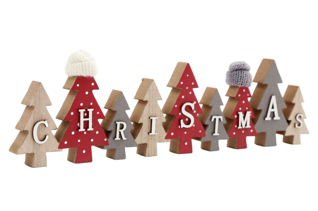 Row of Christmas Trees with Hats Decoration Red Geko Products