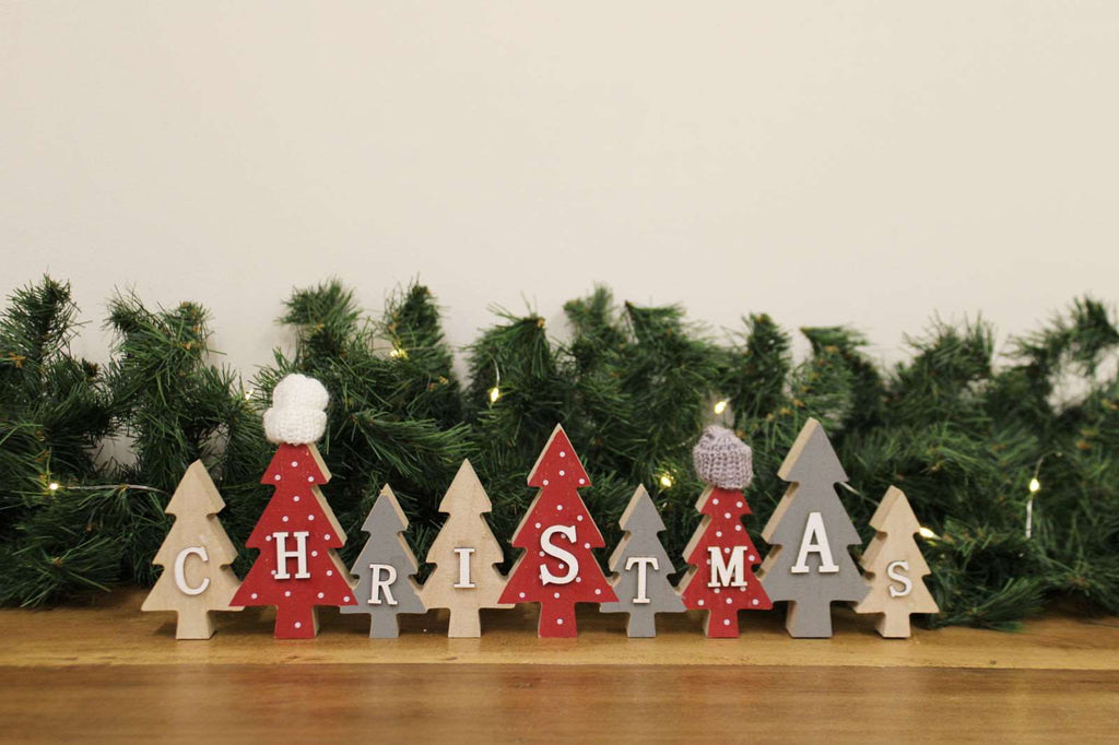 Row of Christmas Trees with Hats Decoration Red Geko Products