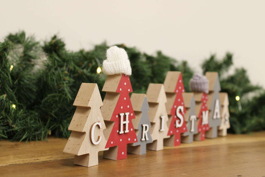 Row of Christmas Trees with Hats Decoration Red Geko Products