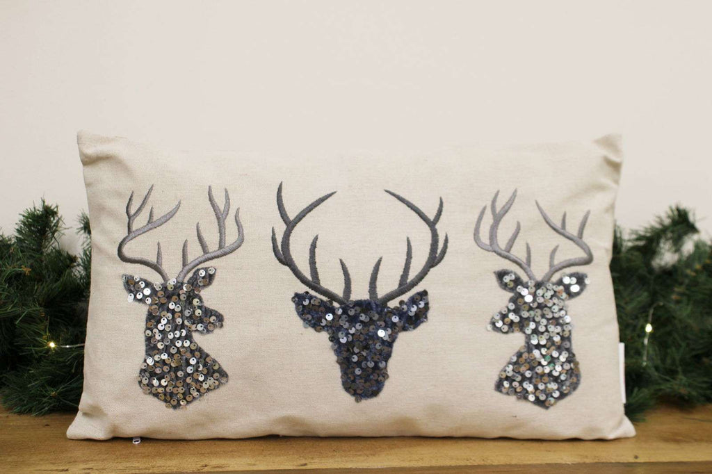 Silver Embellished Reindeer Cushion Geko Products