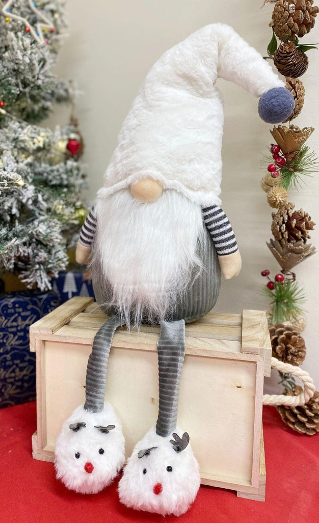 Grey & White Sitting Gonk Gnome With Slippers Geko Products