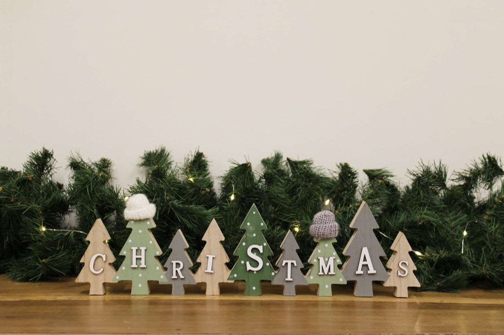 Row of Christmas Trees Decoration With Hats Green Geko Products