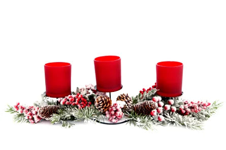 Christmas Tartan Triple Tea Light Holder Table Centre 38.5cm - Shades 4 Seasons