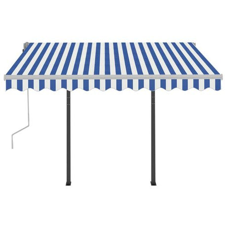 vidaXL Manual Retractable Awning with LED 3x2.5 m Blue and White vidaXL