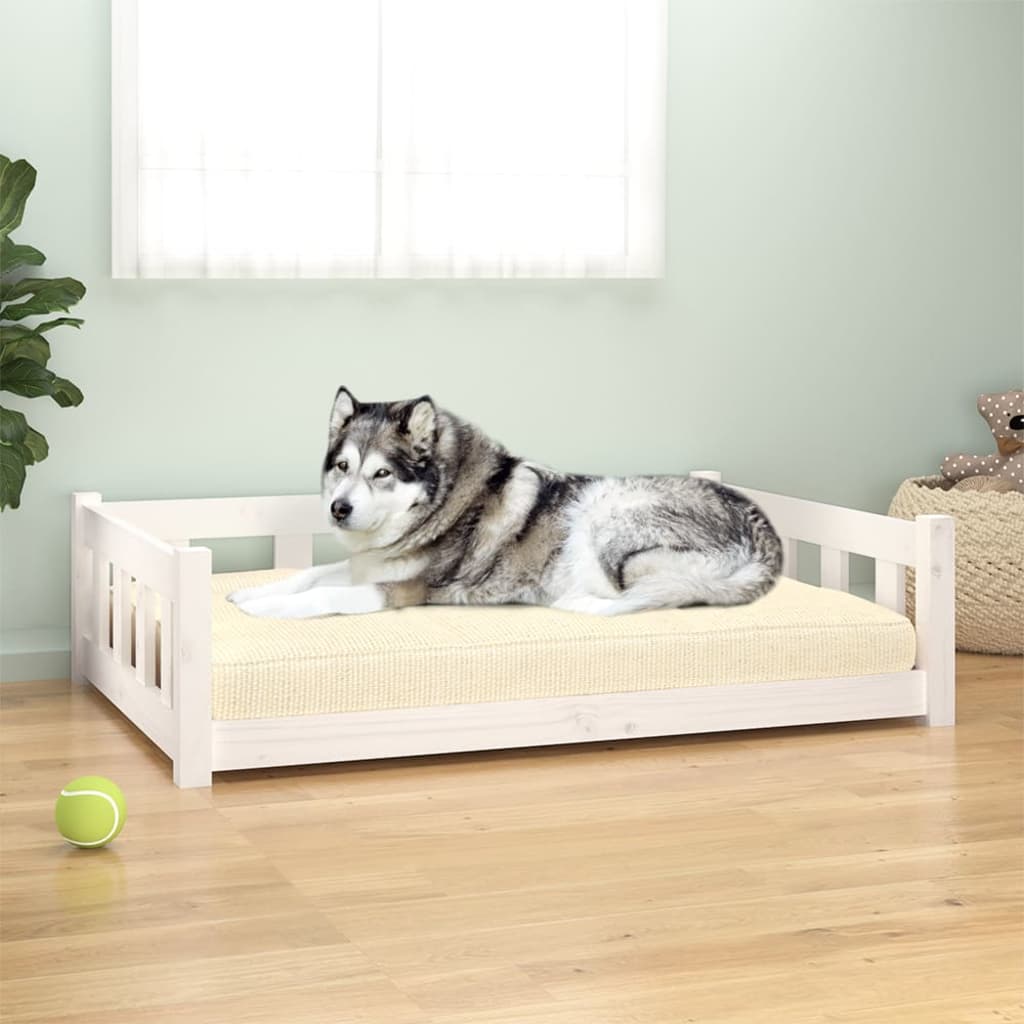 vidaXL Dog Bed 55.5x45.5x28 cm Solid Wood Pine white 105.5 x 75.5 x 28 cm vidaXL