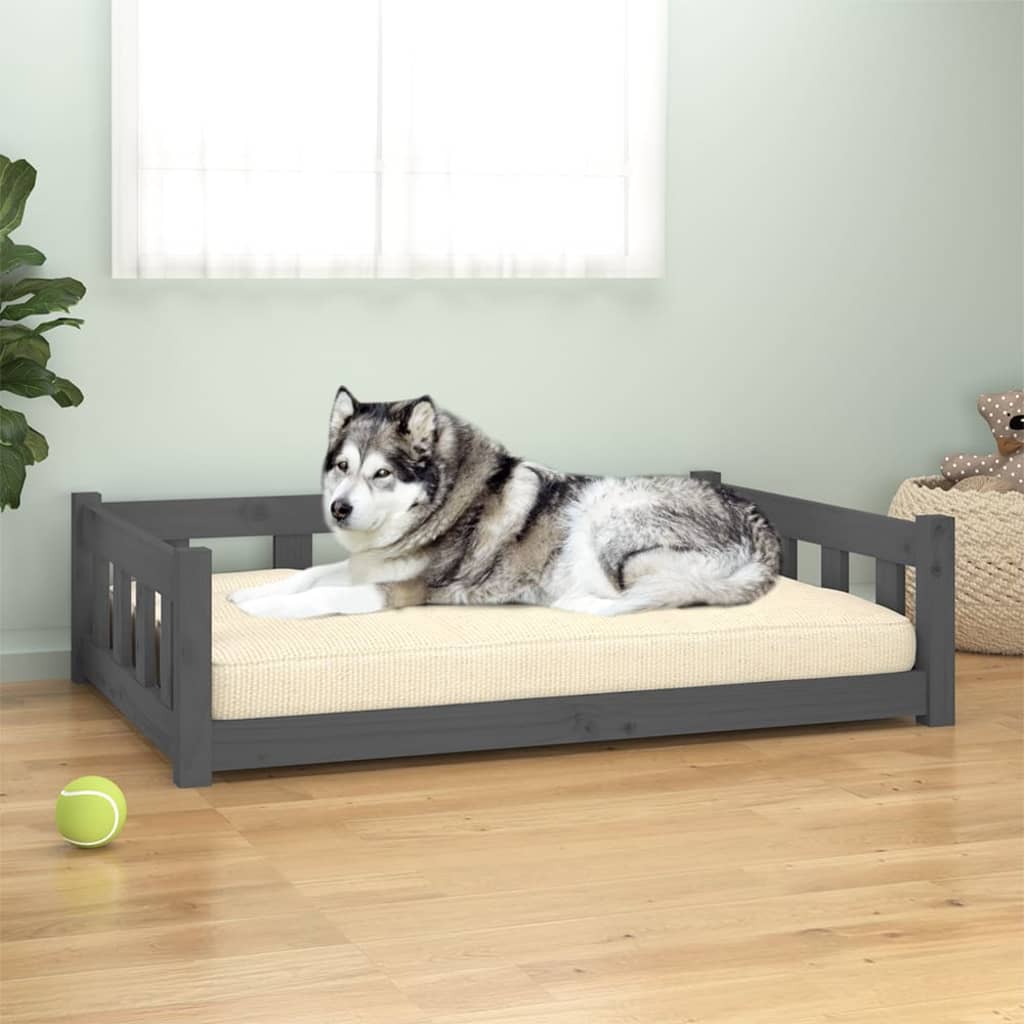 vidaXL Dog Bed 55.5x45.5x28 cm Solid Wood Pine grey 105.5 x 75.5 x 28 cm vidaXL