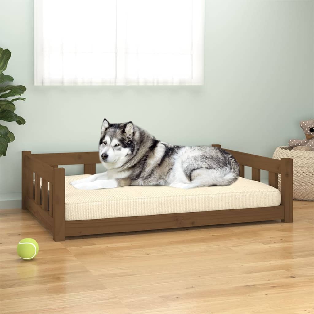 vidaXL Dog Bed 55.5x45.5x28 cm Solid Wood Pine honey brown 105.5 x 75.5 x 28 cm vidaXL