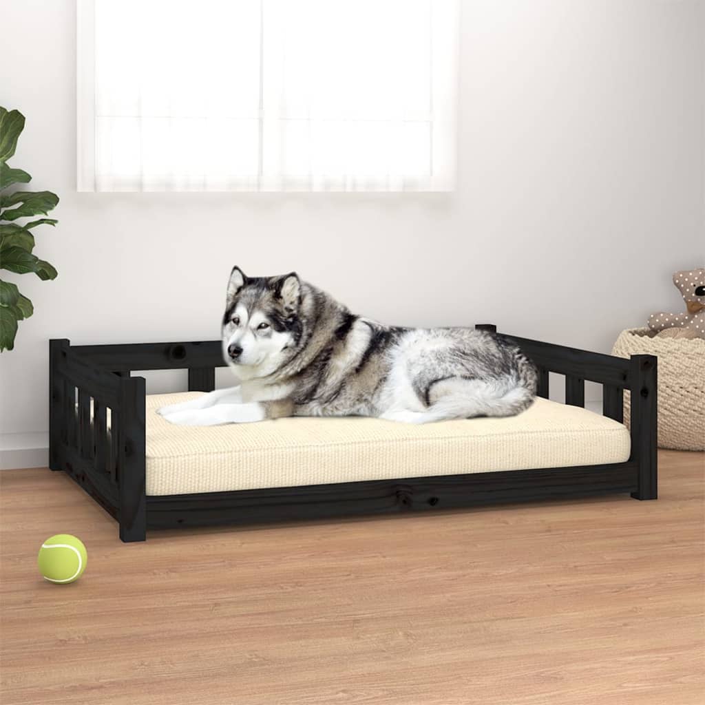 vidaXL Dog Bed 55.5x45.5x28 cm Solid Wood Pine black 105.5 x 75.5 x 28 cm vidaXL