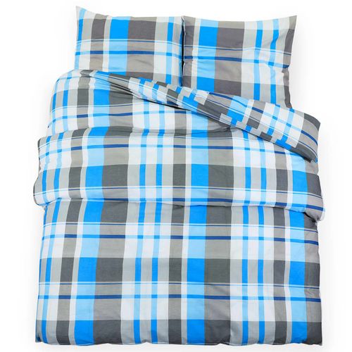 vidaXL Duvet Cover Set Blue and Grey 200x200 cm Cotton vidaXL