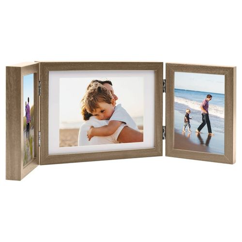 vidaXL Trifold Photo Frame Collage Light Brown 22x15 cm+2x vidaXL