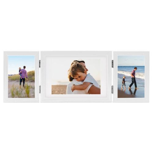 vidaXL Trifold Photo Frame Collage Light Brown 22x15 cm+2x white vidaXL
