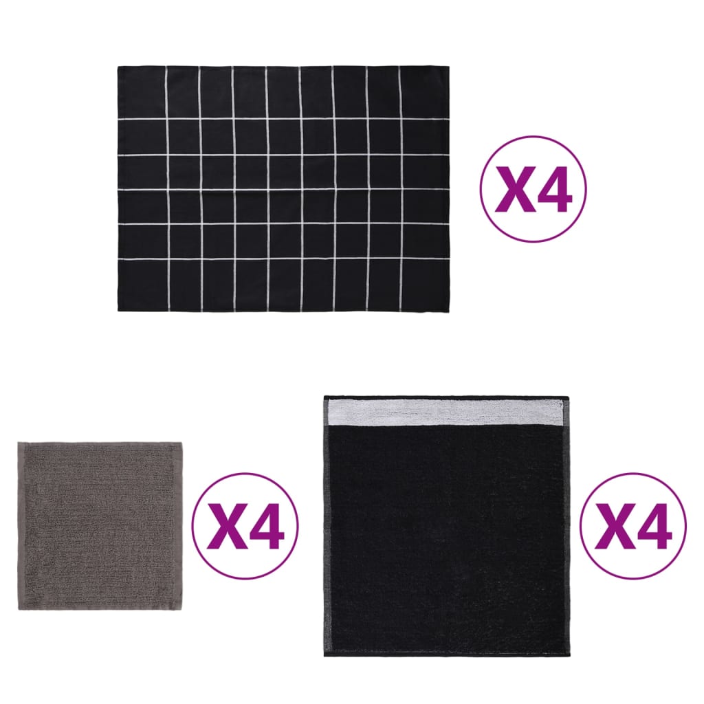 vidaXL 12 Piece Towel Set Black Cotton vidaXL