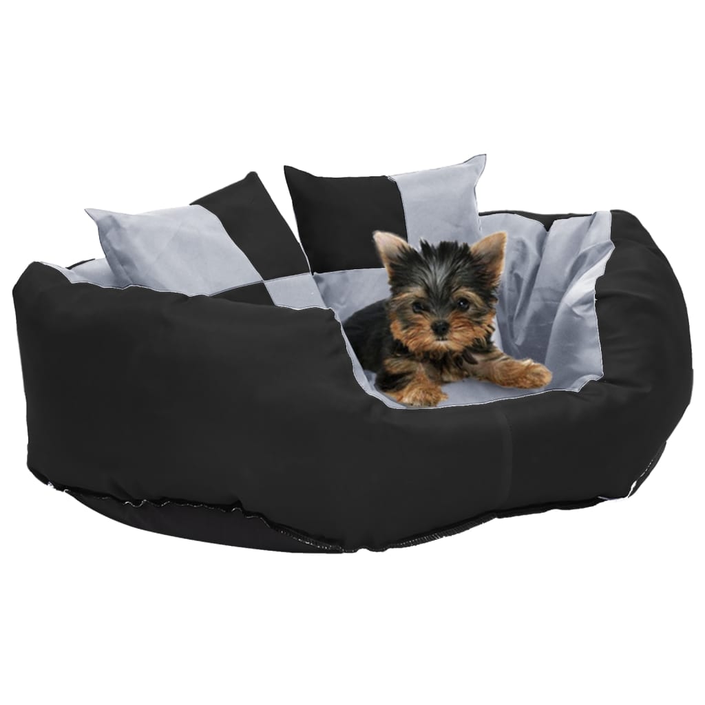 vidaXL Reversible & Washable Dog Cushion Grey and Black 65x50x20 cm grey and black 65 x 50 x 20 cm vidaXL