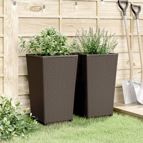 vidaXL Tall Rattan Effect Garden Planters - Weatherproof vidaXL