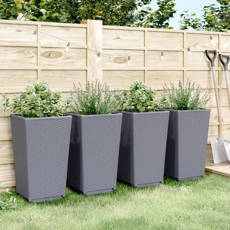 vidaXL Tall Rattan Effect Garden Planters - Weatherproof vidaXL
