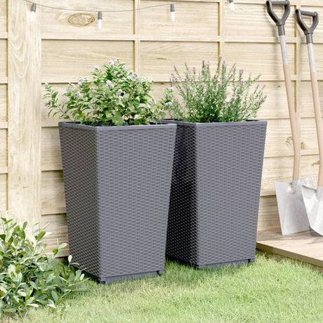 vidaXL Tall Rattan Effect Garden Planters - Weatherproof vidaXL