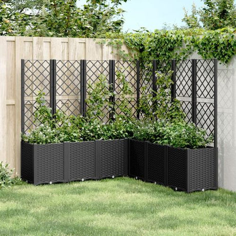 vidaXL Garden Planter with Trellis Grey 160x40x140 cm PP black 160 x 160 x 140 cm vidaXL