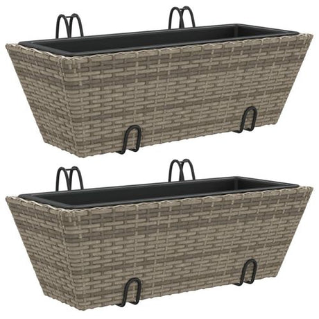 vidaXL Garden Planters with hooks 2 pcs Black Poly Rattan vidaXL