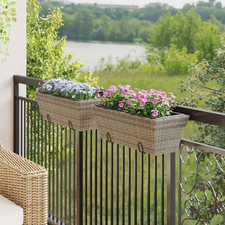 vidaXL Garden Planters with hooks 2 pcs Black Poly Rattan vidaXL