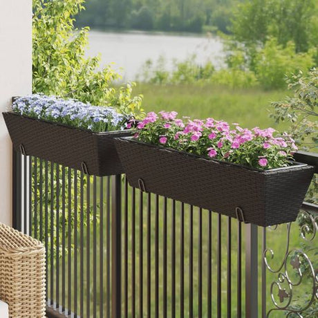 vidaXL Garden Planters with hooks 2 pcs Black Poly Rattan black 84 x 22 x 18 cm vidaXL