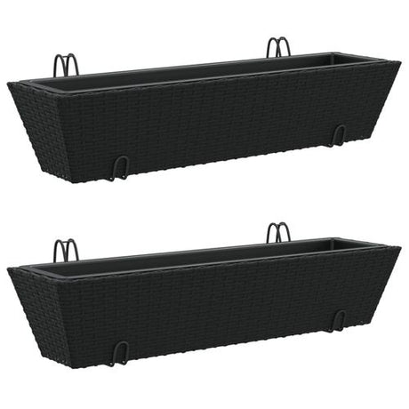 vidaXL Garden Planters with hooks 2 pcs Black Poly Rattan vidaXL