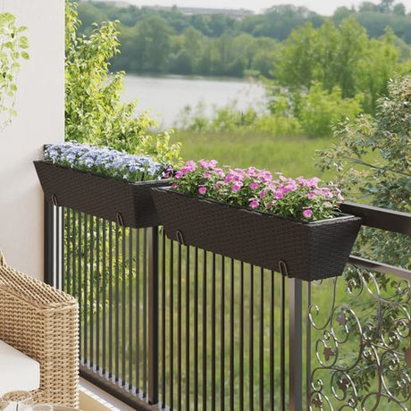 vidaXL Garden Planters with hooks 2 pcs Black Poly Rattan vidaXL