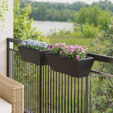 vidaXL Garden Planters with hooks 2 pcs Black Poly Rattan vidaXL