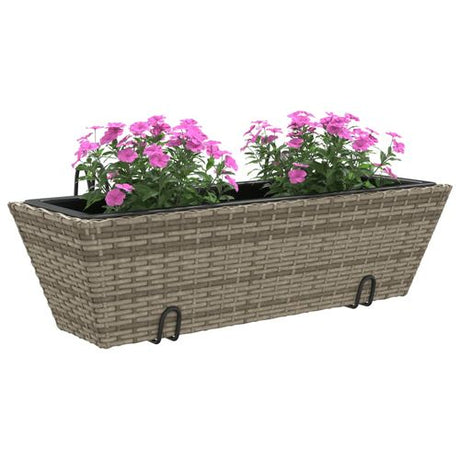 vidaXL Garden Planters with hooks 2 pcs Black Poly Rattan vidaXL