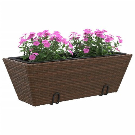 vidaXL Garden Planters with hooks 2 pcs Black Poly Rattan vidaXL