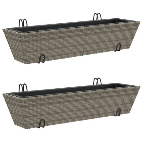 vidaXL Garden Planters with hooks 2 pcs Black Poly Rattan vidaXL