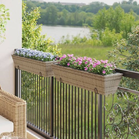 vidaXL Garden Planters with hooks 2 pcs Black Poly Rattan vidaXL