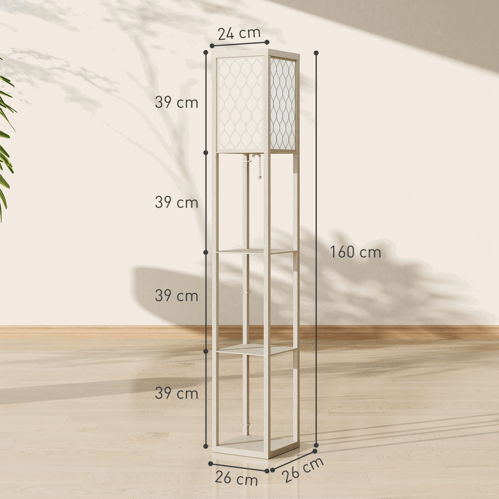 HOMCOM Modern Floor Lamp Light with 3 Shelves Fabric Lampshade HOMCOM