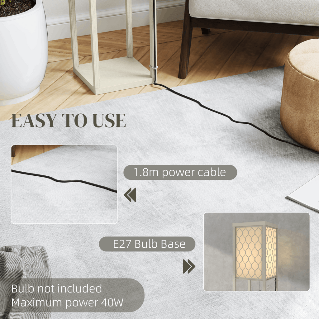 HOMCOM Modern Floor Lamp Light with 3 Shelves Fabric Lampshade HOMCOM