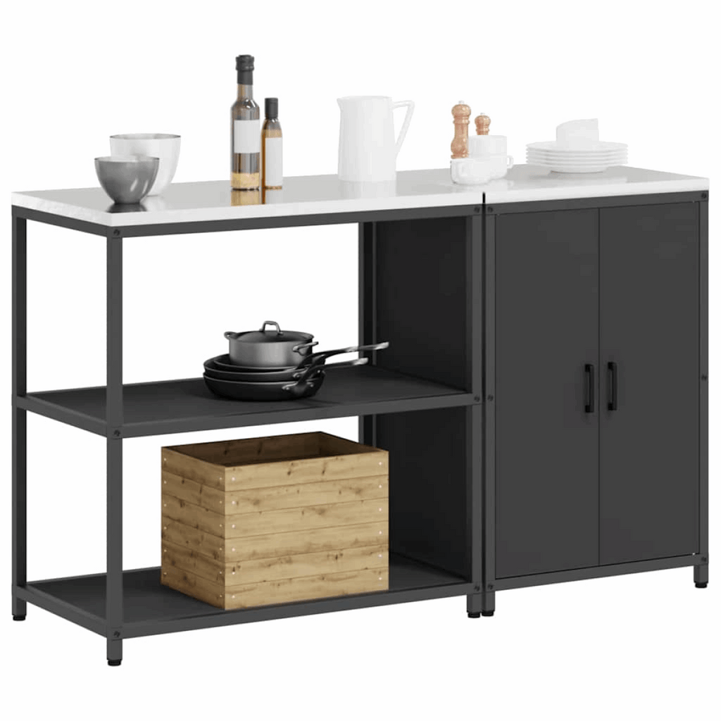 vidaXL Kitchen Storage Set with Shelf 2 pcs Black 150 x 50 x 92 cm vidaXL