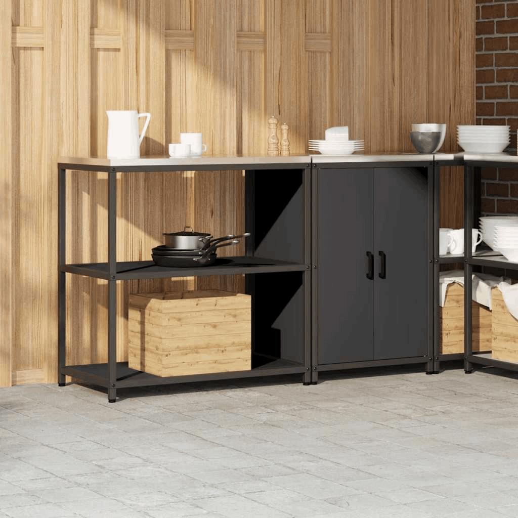 vidaXL Kitchen Storage Set with Shelf 2 pcs Black 150 x 50 x 92 cm vidaXL